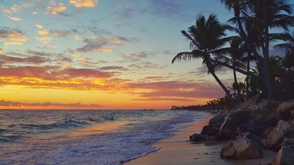 Beautiful sunrise over tropical island, Dominican Republic