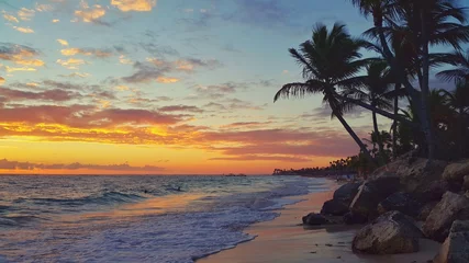 Sheer curtains Tropical beach Beautiful sunrise over tropical island, Dominican Republic
