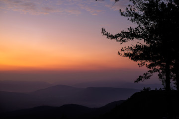 Beautiful sunrise view of Mountain landscape at Phu Rua National