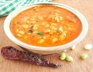 Indian food field bean curry in a bowl.