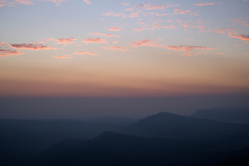 Beautiful sunrise view of Mountain landscape at Phu Rua National