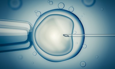 IVF (in vitro fertilisation) or insemination of female egg with microscope. Digital illustration.