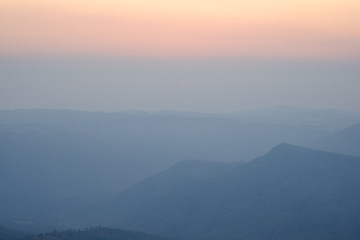 Beautiful sunrise view of Mountain landscape at Phu Rua National