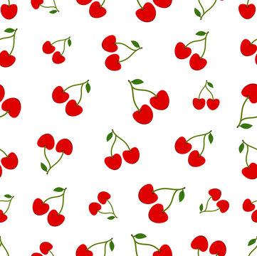 seamless pattern with Ripe red cherry berries