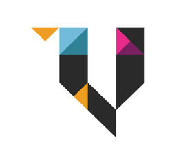 V Flip or fold logo alphabet for branding. vector