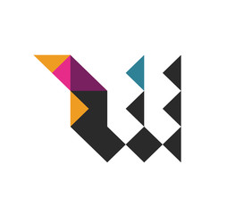W Flip or fold logo alphabet for branding. vector