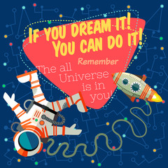 Vector illustration in flat style about outer space.