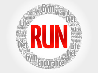RUN word cloud, fitness, sport, health concept