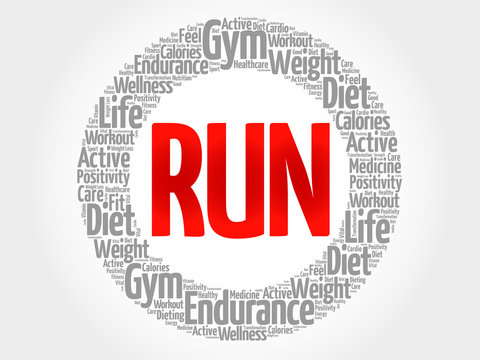 RUN word cloud, fitness, sport, health concept