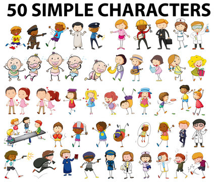 Fifty simple characters doing different things