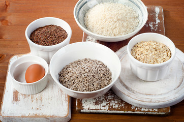 Food of vitamin B1 on  wooden table