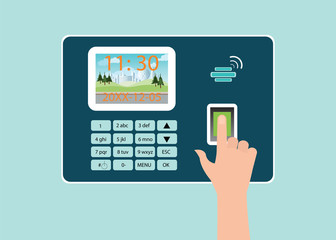 Human Hand touch screen with fingerprint in Time recorder machin