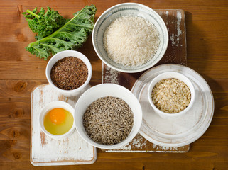 Food of vitamin B1 on wooden table.