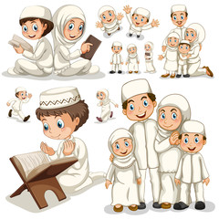 Muslim family in different actions