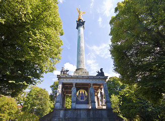 Munich, The Angel of Peace, monument 25 mt. high on Isar riverbank with a Corinthian column topped...