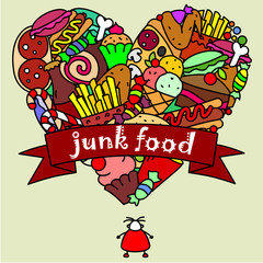 Image fast food and fat person who loves this food