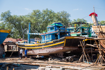 Fischerboote in Phan Thiet in Vietnam