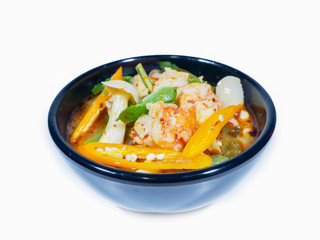 Spicy soup with prawn on isolated, TOM YUM, Thai food