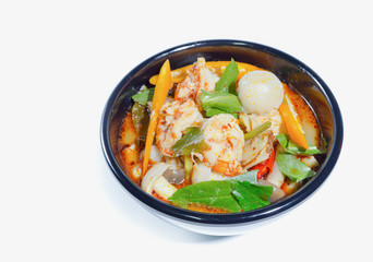 Spicy soup with prawn on isolated, TOM YUM, Thai food