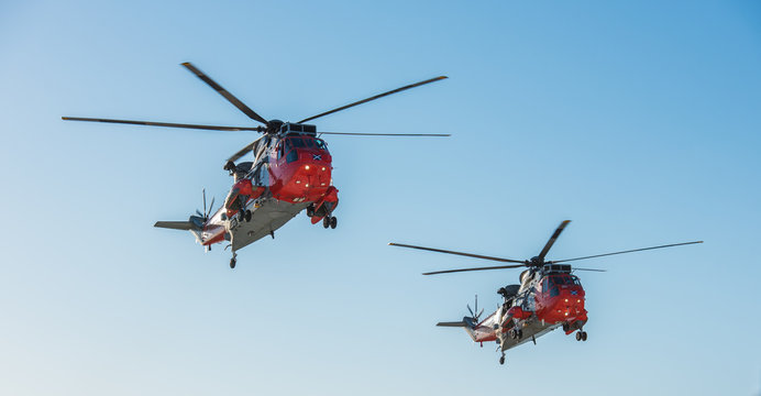 Two rescue helicopters from HMS Gannet