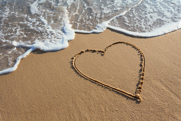 Beautiful heart handwritten in the beach sands