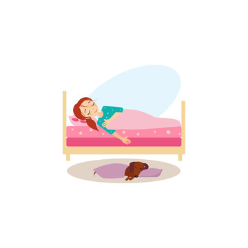 Sleeping. Daily Routine Activities of Women. Vector Illustration