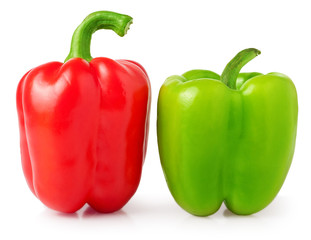 red and green bell peppers on a white background