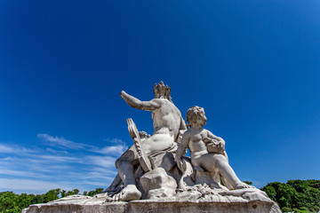 Marble statues with antique gods and heroes