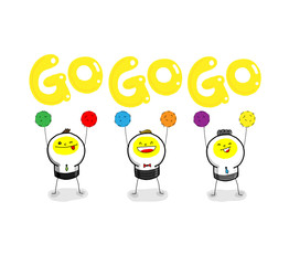 GO!GO!GO! / Three cheerleaders are holding color balls and shouting GOGOGO!