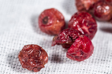 Macro view of several redcurrants dehydrated, for cocktails and highballs
