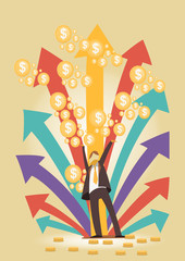 Happy businessman money successful.