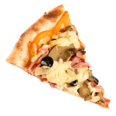 Pizza with cheese and ham isolated on white