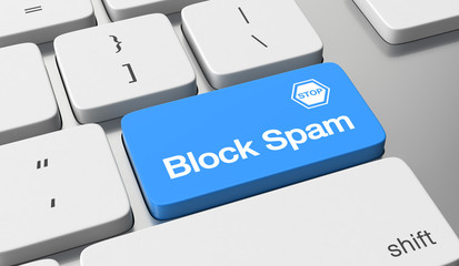 Block spam text on keyboard button - obrazy, fototapety, plakaty