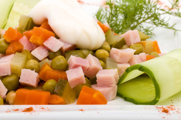 Salad with ham and vegetables