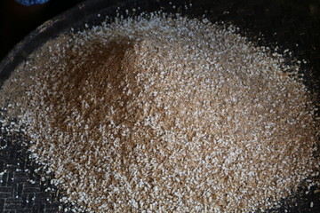 Paddy rice in a wicker basket