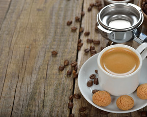 Espresso coffee in a white cup