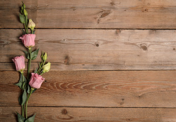 Beautiful eustoma on wooden background