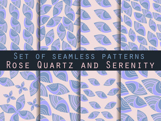 Set of seamless patterns.  Rose quartz and serenity. Vector.