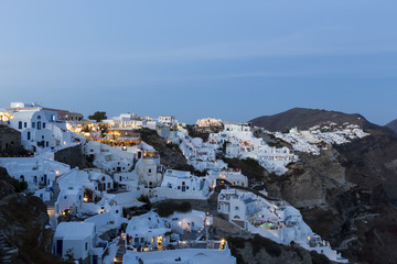 Santorini island landscape of famous Fira village, Greece