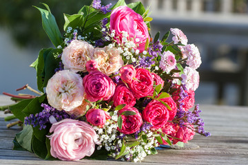 Romantic bouquet with pink roses