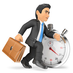 3D Businessman working against stopwatch. Time concept
