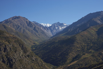 Yerba Loca nature reserve in the Andes Mountains close to Santiago, capital of Chile. A glacial valley at an altitude of around 2,000 metres. 