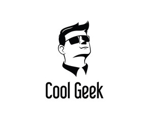 Geek logo design vector, Hipster logo template.Man with glasses.