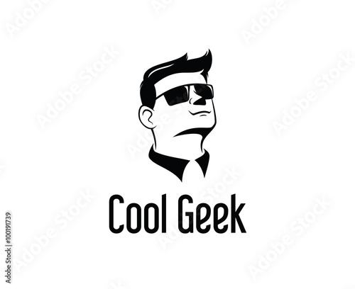 "Geek logo design vector, Hipster logo template.Man with
