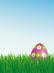 Easter Egg in Grass with Floral Pattern