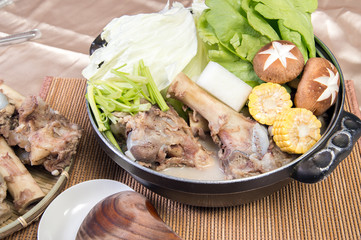 Chinese New Year dishes.Big bone pork pot