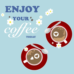 Greeting Coffee Cup Flower Red Romantic Valentines Vector Illustration