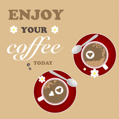 Mug Design Coffee Texture Brown Red Coffee Cappuccino Drink Vector Illustration