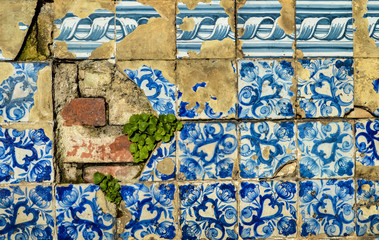 Antique square blue and white tiles
