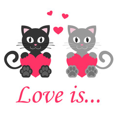 cute kitty gray and black with heart and text